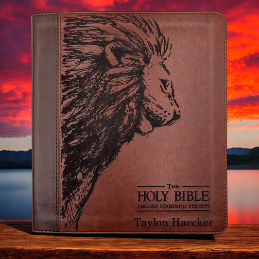 Personalized ESV Journal Study Bible: Engraved Lion, Lined Wide Magins