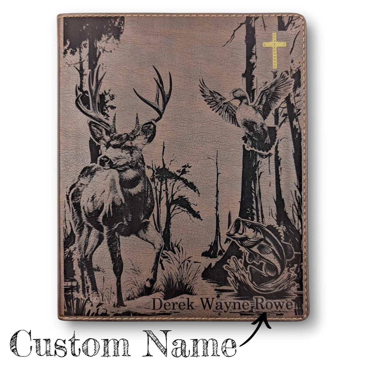 Personalized NIV Journal Bible: Engraved Deer Fish Duck, Lined Wide Margins