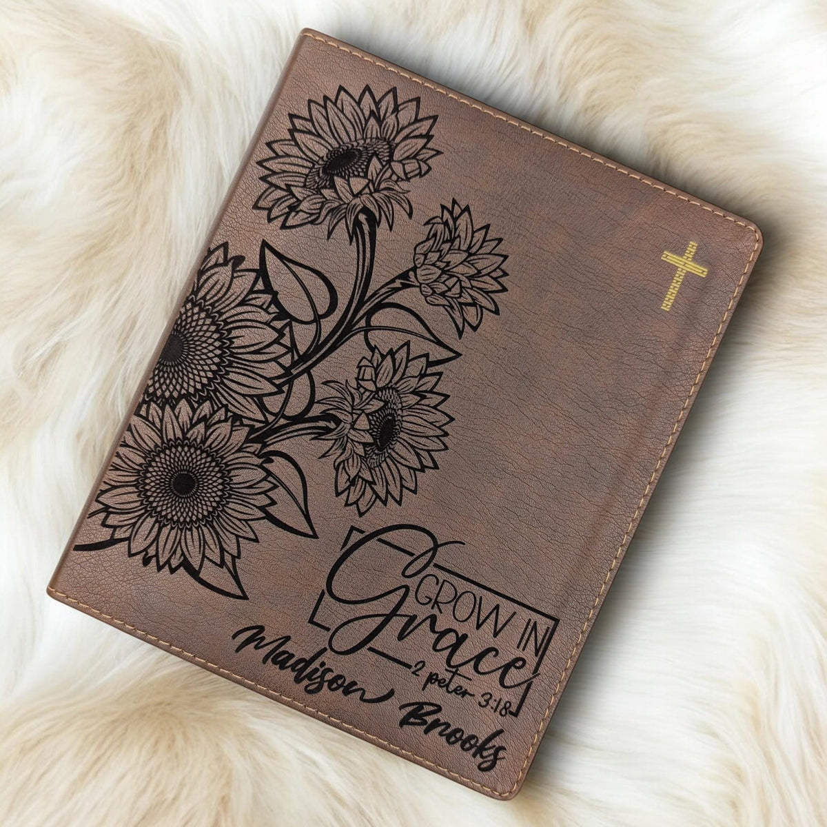 Personalized NIV Journal Bible for Women: Sunflower & Grow in Grace Engraving, Lined Wide Margins