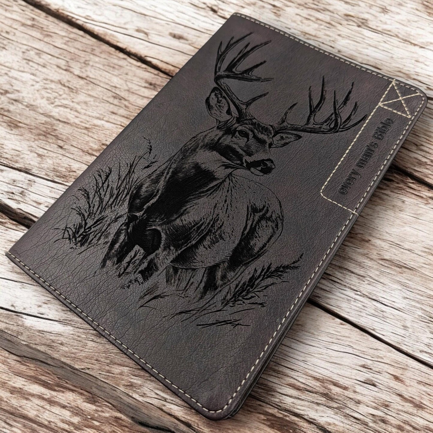 Personalized Every Man's Bible NLT: Engraved Buck Deer, Brown Deluxe Edition