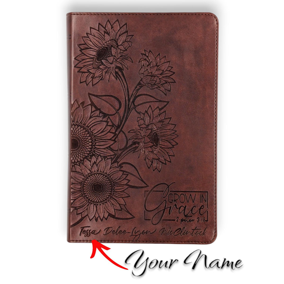 Personalized ESV Bible Large Print for Women: Engraved Sunflower and Grow in Grace Verse