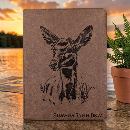 Personalized King James Bible KJV: Engraved Doe Deer, Wide Margins, Brown Leatherlike