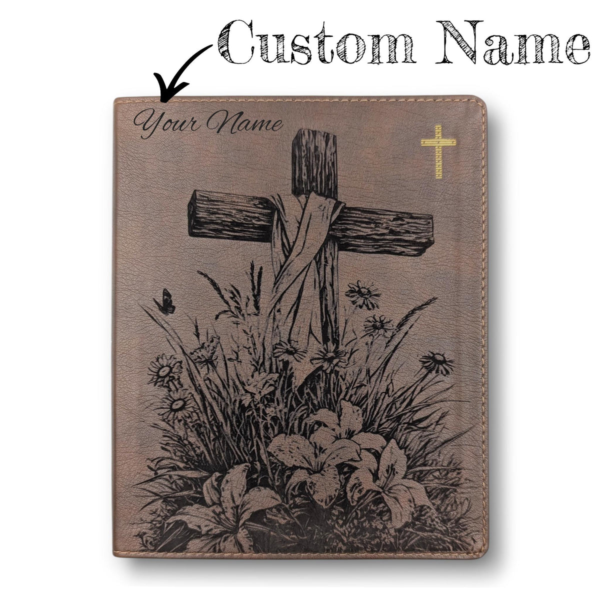 Personalized NIV Journal Bible: Engraved Cross and Wildflowers, Lined Wide Margins