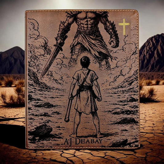 Personalized NIV Journal Bible: Engraved David and Goliath, Custom Name, Lined Wide Margins