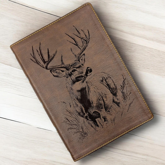 Personalized NKJV Bible with References: Engraved Buck Deer, Wide Margins