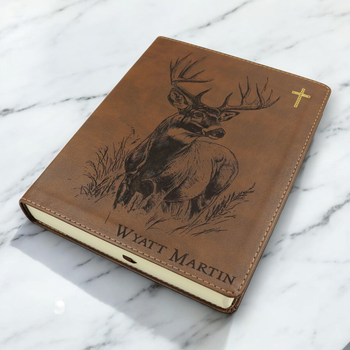 Personalized NIV Journal Bible: Engraved Buck Deer, Lined Wide Margins