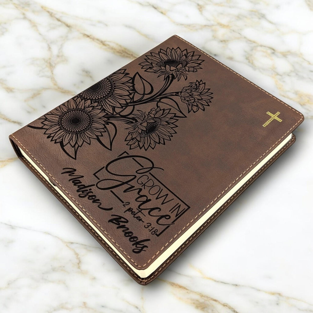 Personalized NIV Journal Bible for Women: Sunflower & Grow in Grace Engraving, Lined Wide Margins