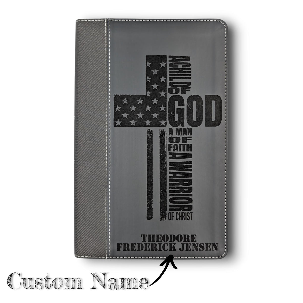 Personalized NIV Bible Large Print: Engraved Warrior of God Cross, Black Leatherlike