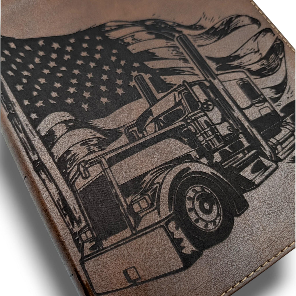 Personalized NIV Journal Bible: Engraved Semi Truck and American Flag, Lined Wide Margins