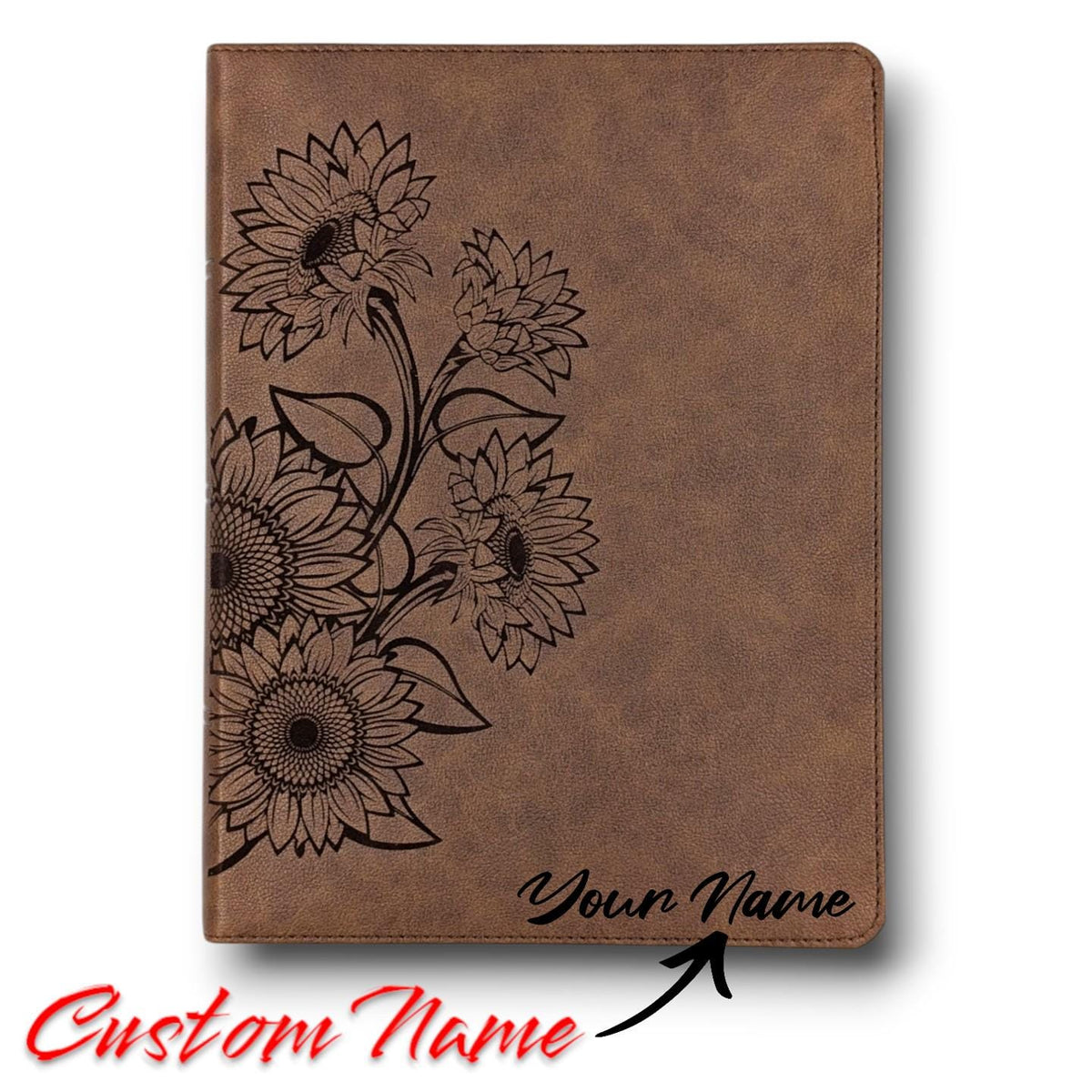 Personalized KJV Bible for Women: Engraved Sunflower Design, Wide Margin, Brown Leatherlike