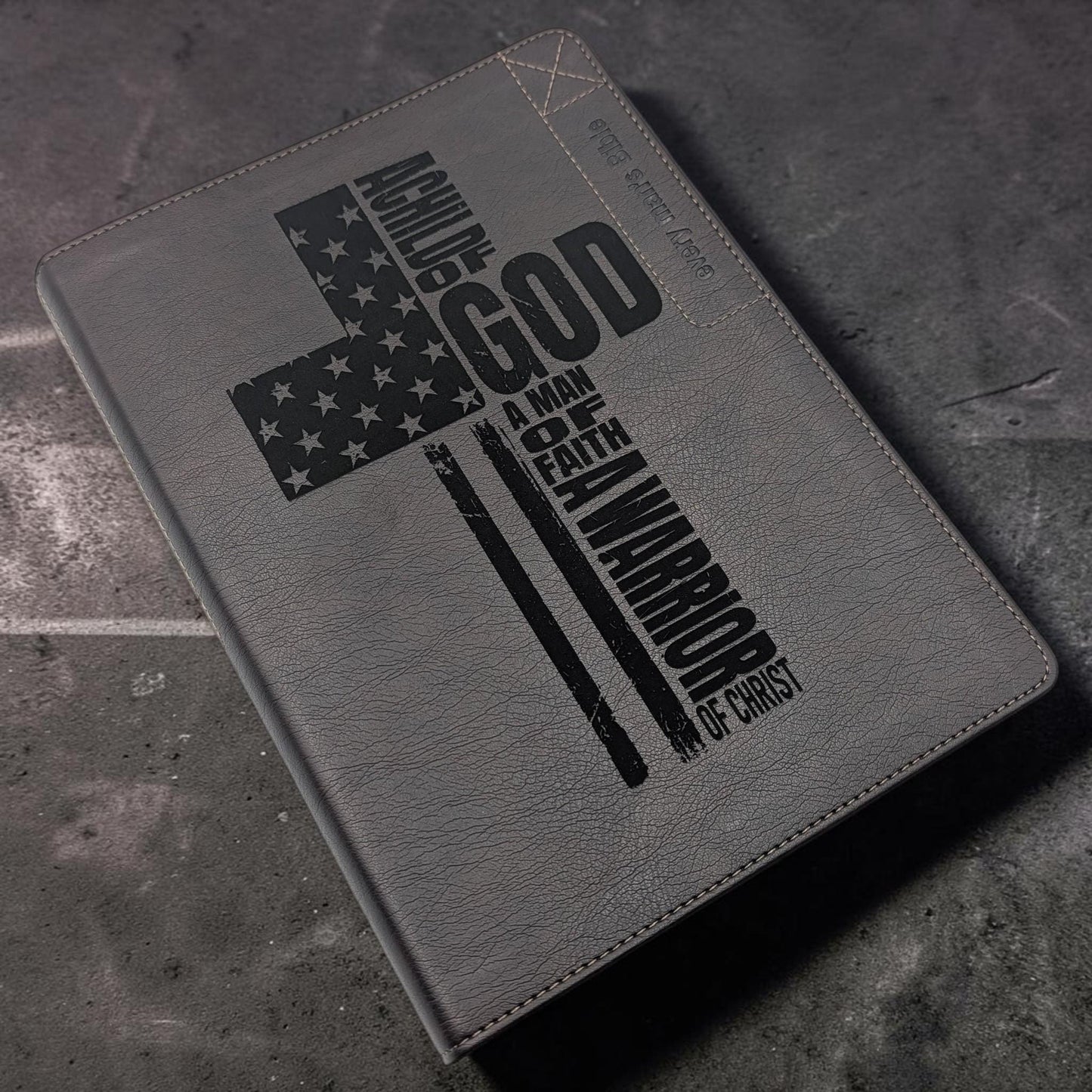 Personalized Every Man's Large Print NLT Bible (Brown): Engraved Flag Cross, Optional Thumb Index