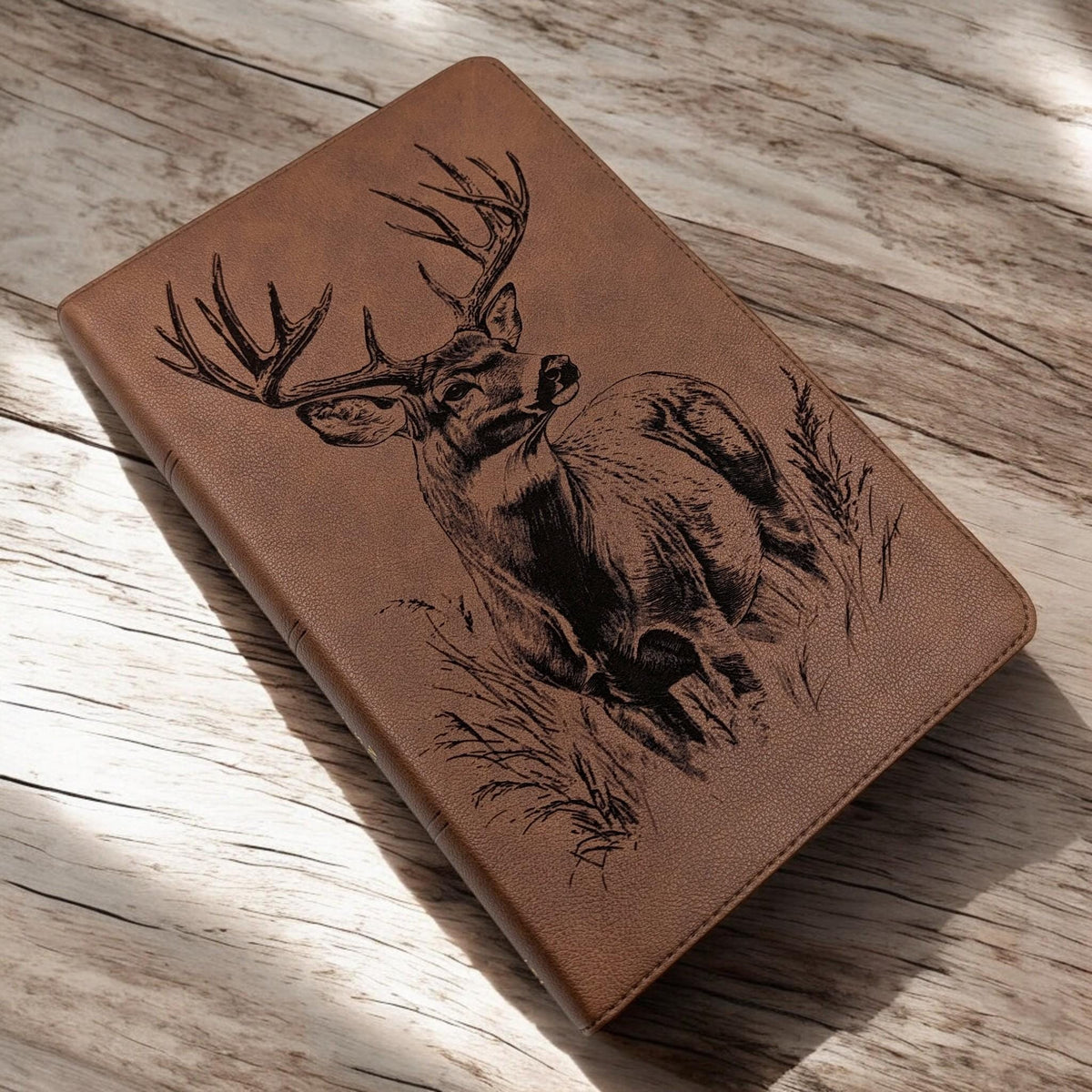 Personalized KJV Bible Personal Size: Engraved Buck Deer, Brown Leatherlike