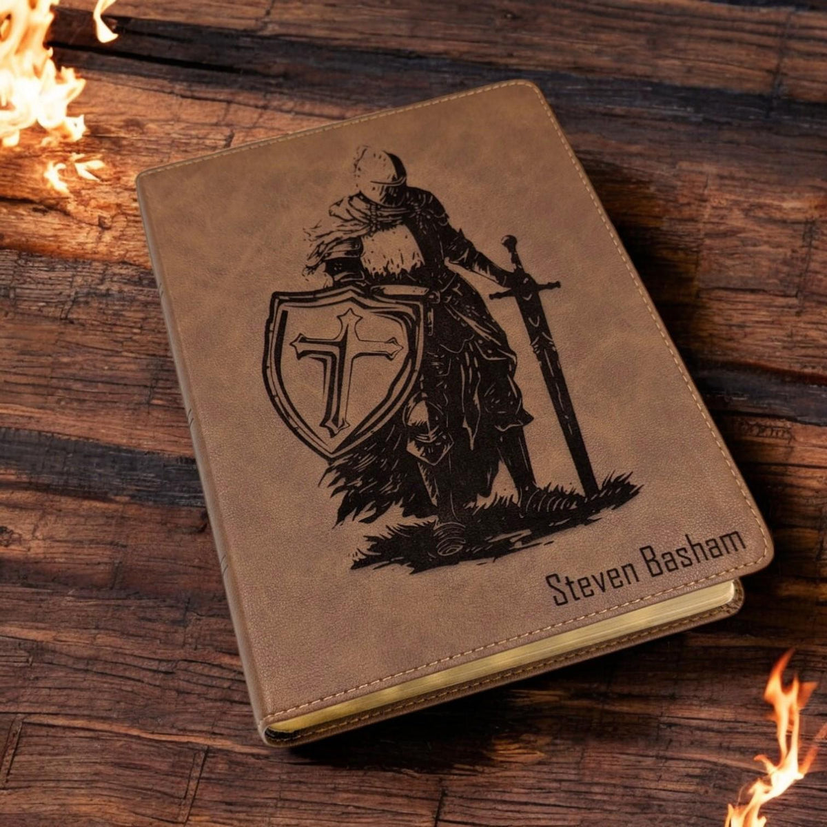 Personalized KJV Bible: Engraved Armor of God Warrior, Wide Margins, Brown Leatherlike