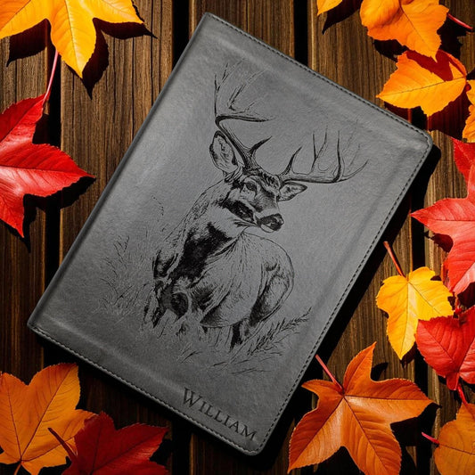 Personalized CSB He Reads Truth Bible: Engraved Buck Deer, Gray Leatherlike, Wide Margin