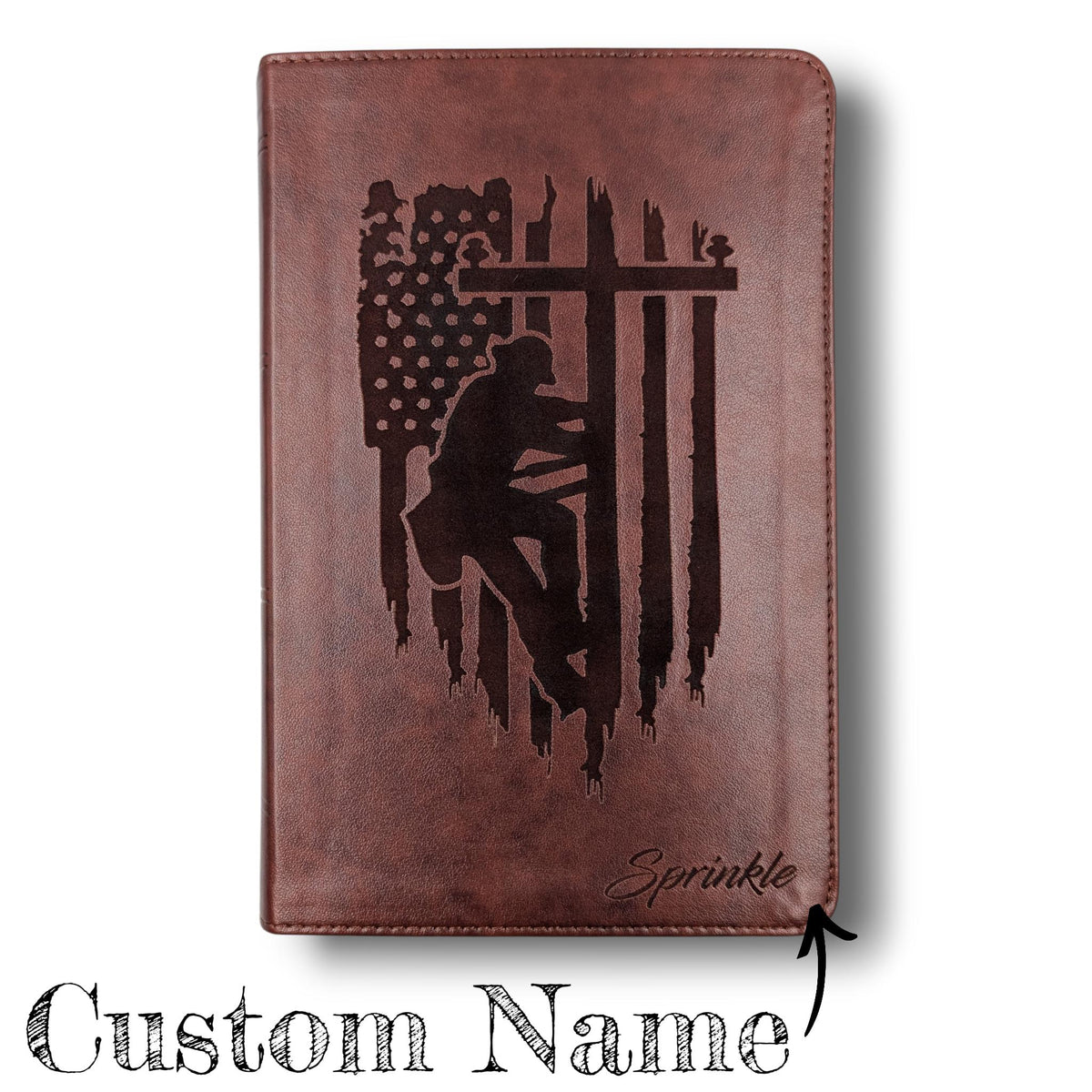 Personalized ESV Bible Large Print: Engraved Lineman, Cross and Custom Name