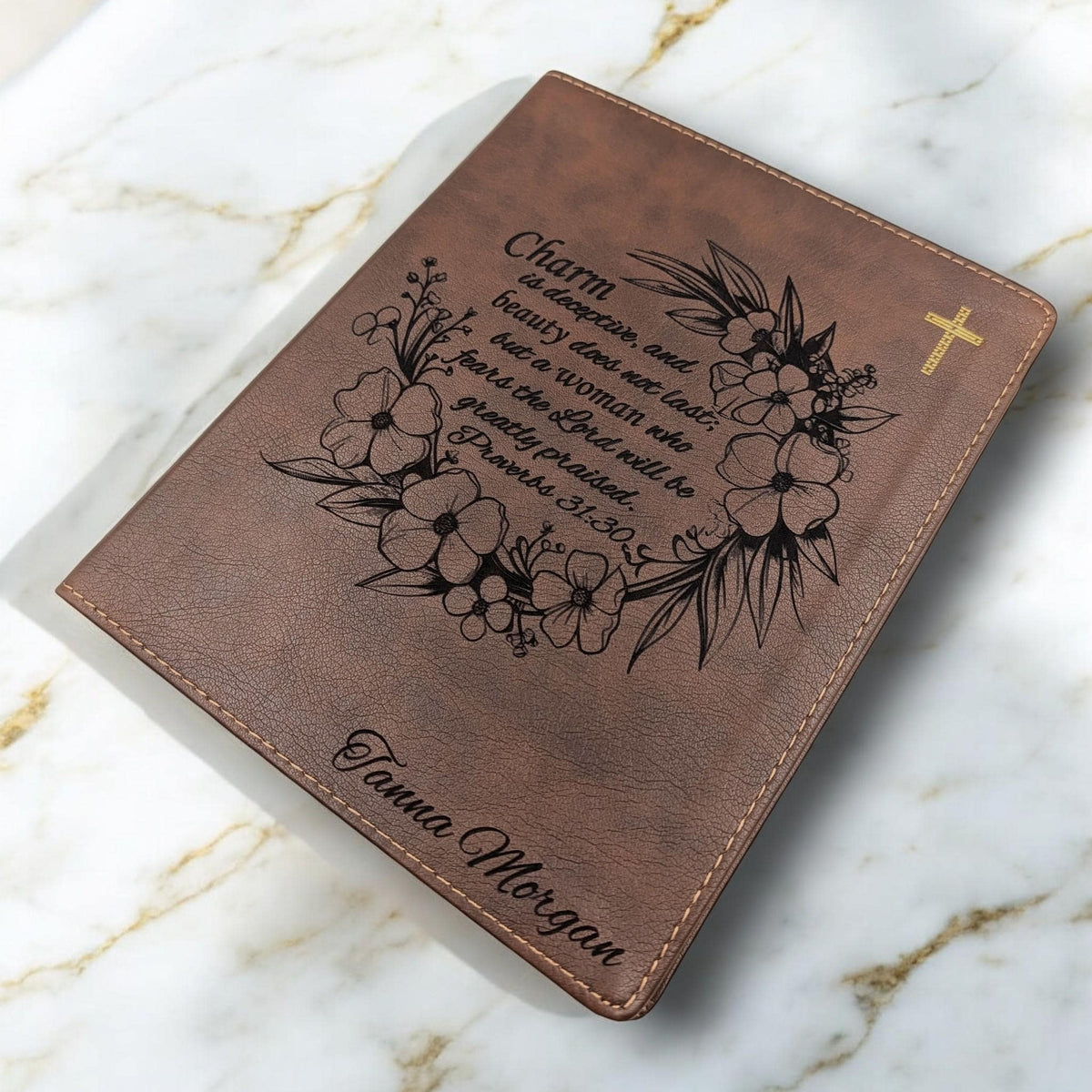 Personalized NIV Journal Bible: Engraved Flower Wreath and Proverbs 31-30, Lined Wide Margins