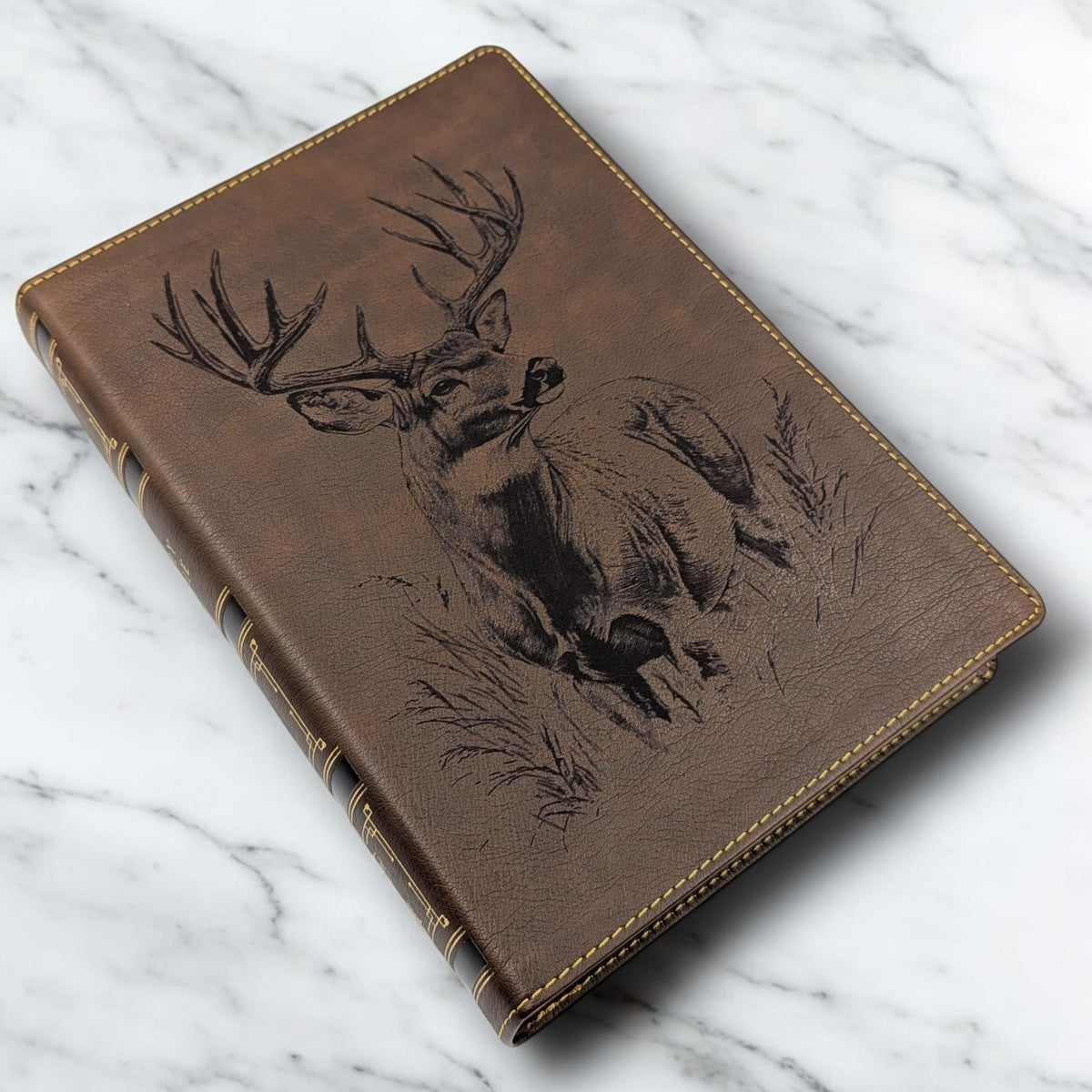 Personalized NKJV Bible with References: Engraved Buck Deer, Wide Margins