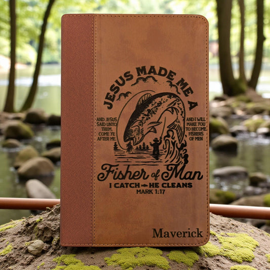 Personalized NIV Bible Large Print (Brown): Fisher of Men Engraving, Optional Thumb Index