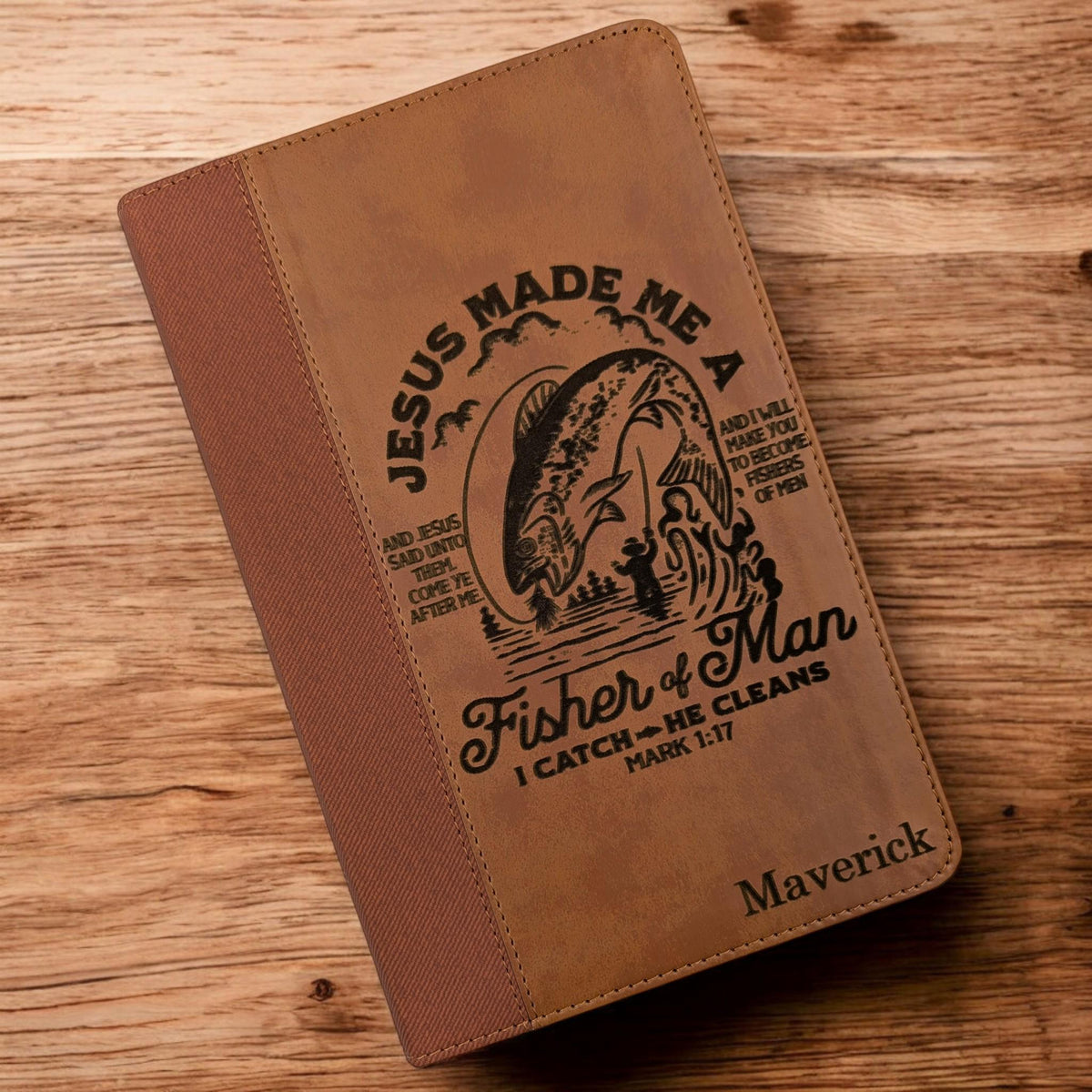 Personalized NIV Bible Large Print (Brown): Fisher of Men Engraving, Optional Thumb Index