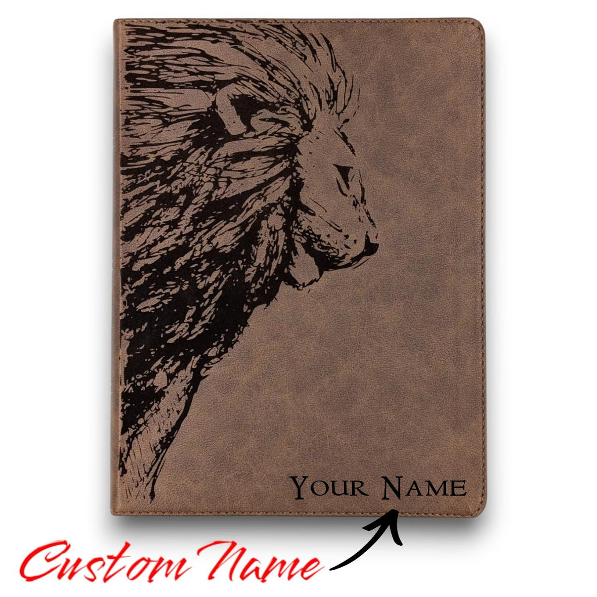 Personalized KJV Bible: Engraved Lion, Wide Margin, Brown Leatherlike
