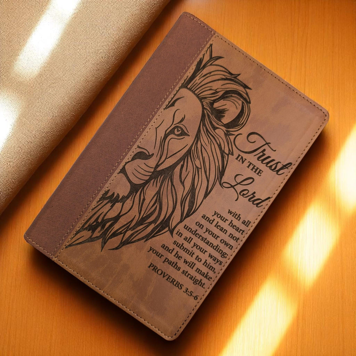 Personalized NIV Bible Large Print: Lion Trust in the Lord Scripture Engraving, Optional Thumb Index