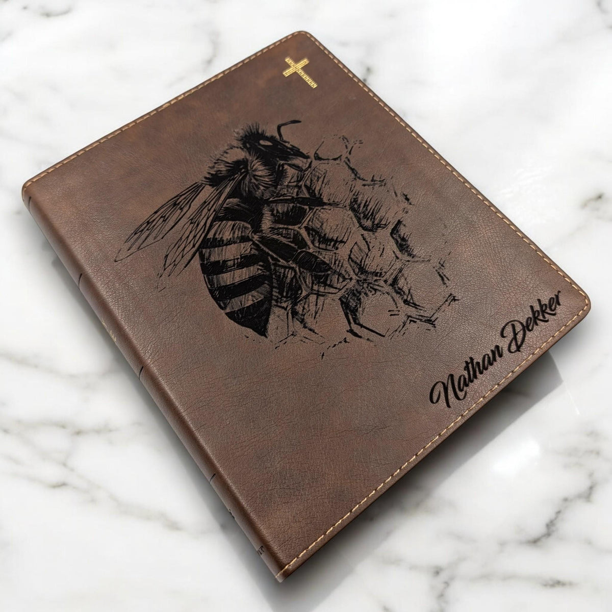 Personalized NIV Journal Bible: Engraved Bee and Honeycomb, Lined Wide Margins