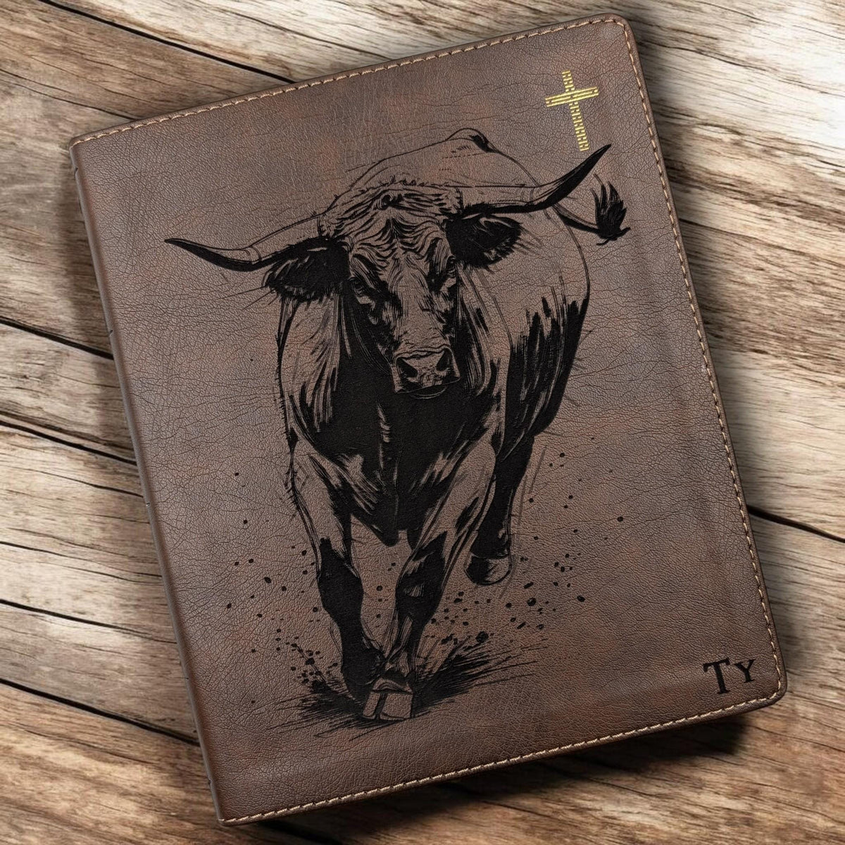 Personalized NIV Journal Bible: Engraved Rodeo Bull and Kneeling Cowboy, Lined Wide Margins