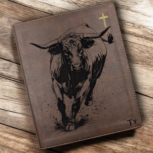 Personalized NIV Journal Bible: Engraved Rodeo Bull and Kneeling Cowboy, Lined Wide Margins