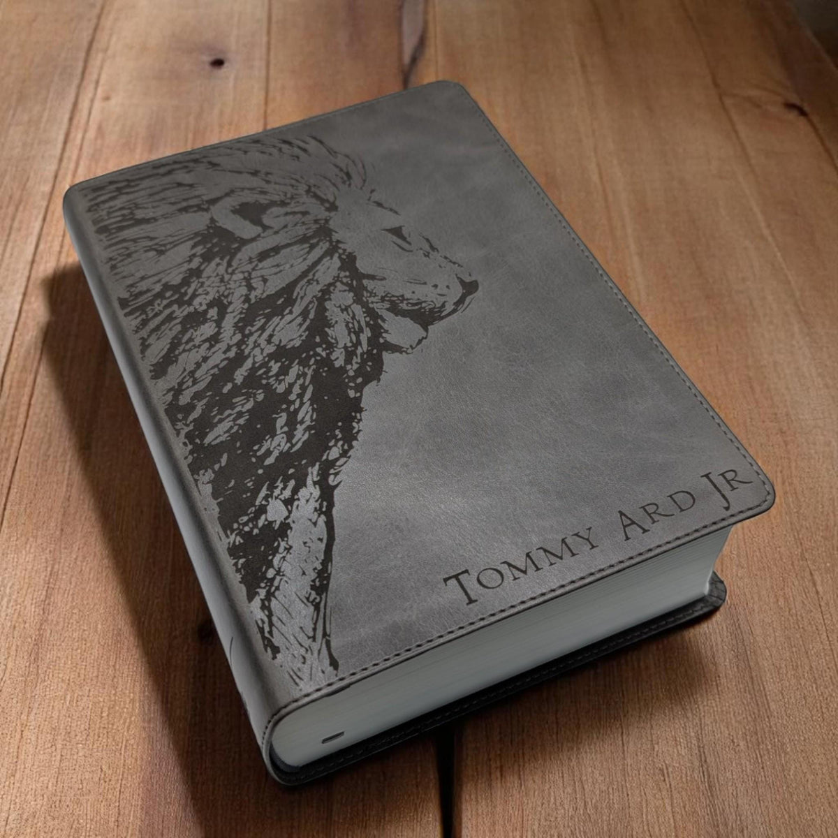 Personalized CSB He Reads Truth Bible: Engraved Lion & Crown, Gray Leatherlike, Wide Margin