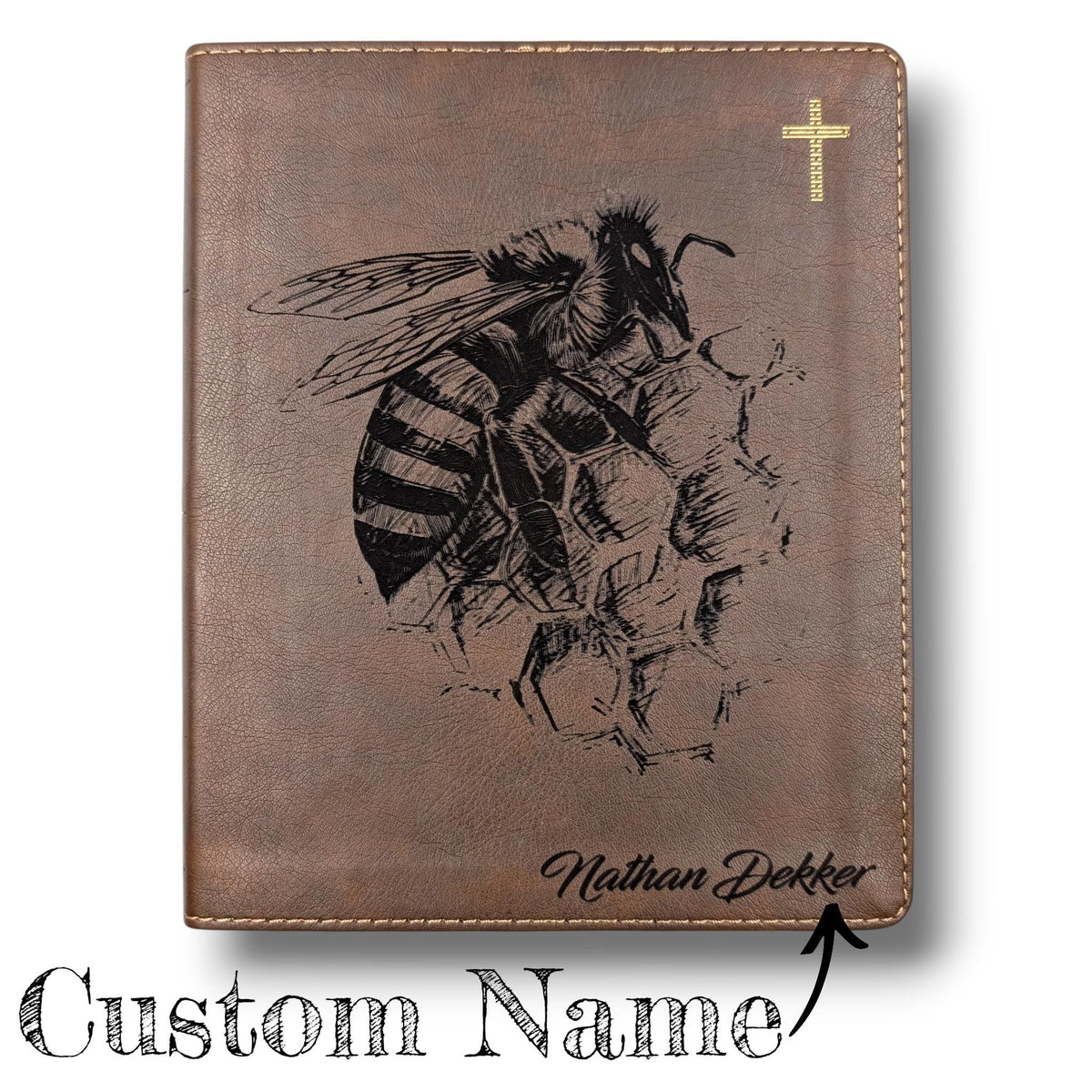 Personalized NIV Journal Bible: Engraved Bee and Honeycomb, Lined Wide Margins