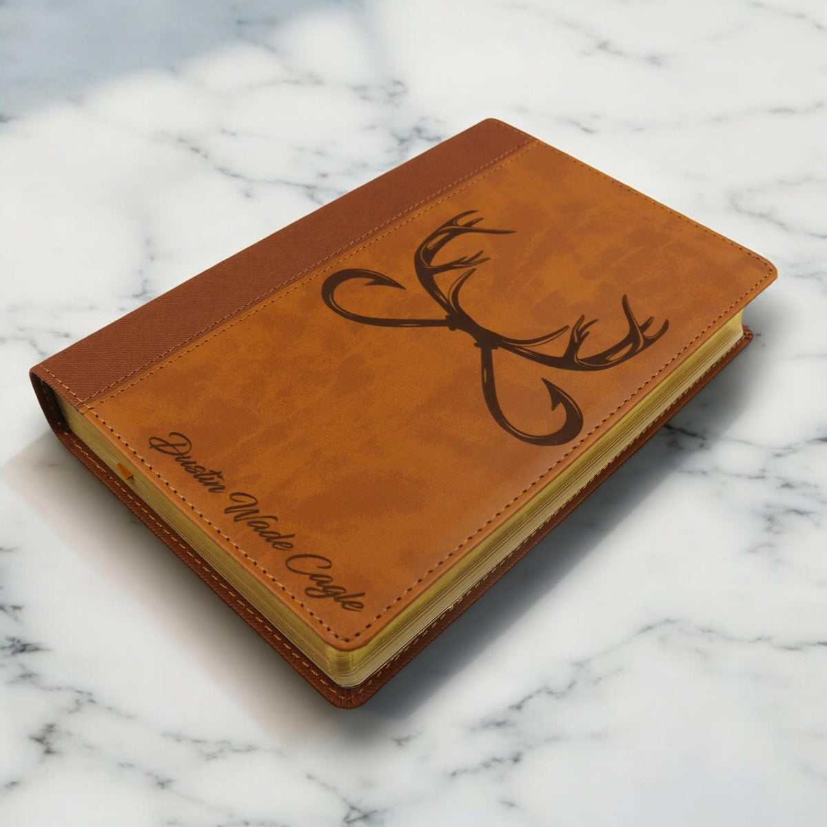 Personalized NIV Bible Large Print: Engraved Deer Antlers, Brown Leatherlike