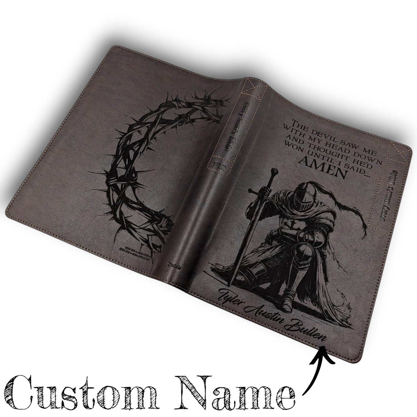 Personalized Every Man's Large Print NLT Bible (Brown): Engraved Warrior & Crown, Optional Thumb Index