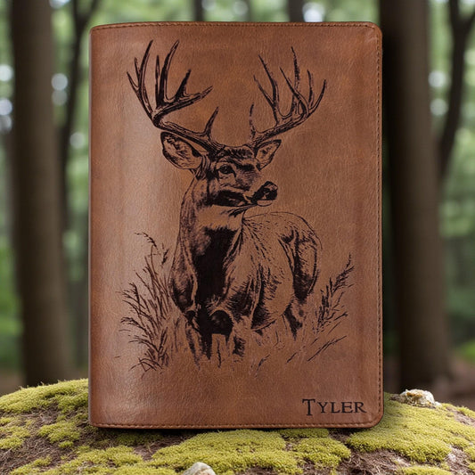Personalized CSB He Reads Truth Bible: Engraved Buck Deer, Brown Leatherlike, Wide Margin