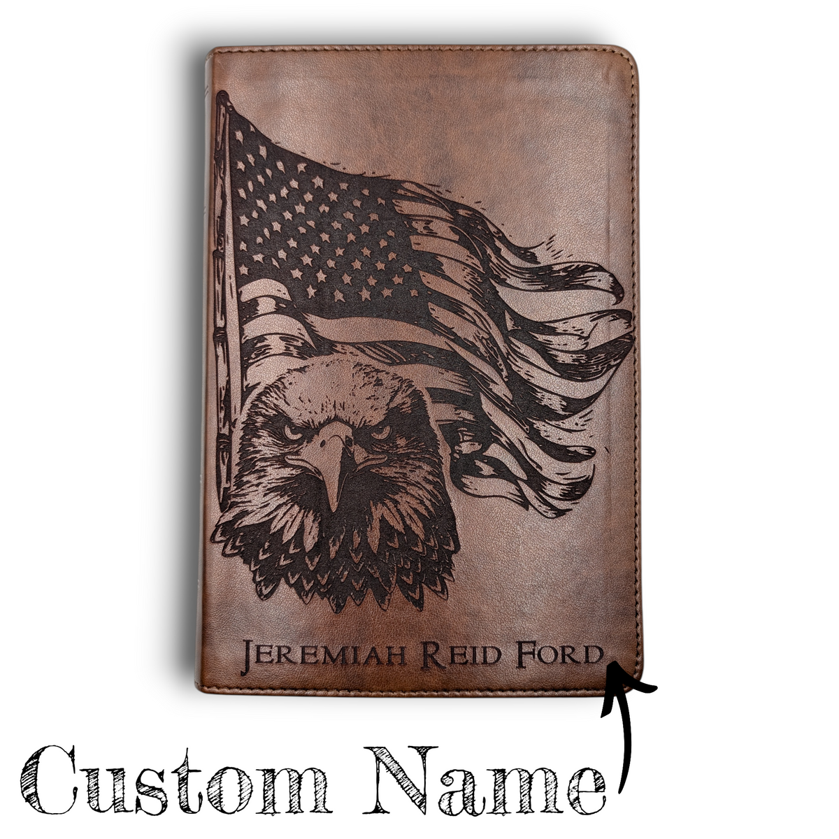Personalized ESV Study Bible: Engraved American Flag and Eagle Design, Brown Leatherlike, Personal Size