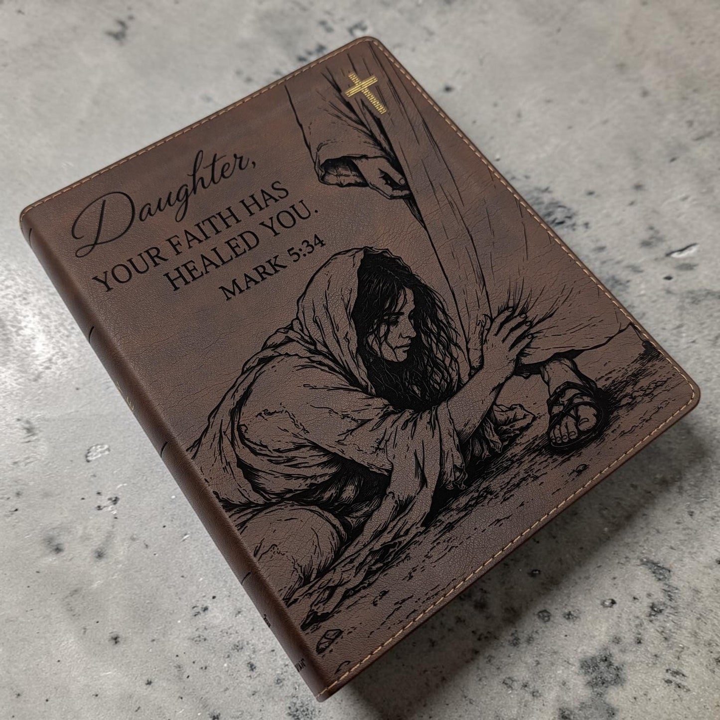 Personalized NIV Journal Bible: Woman Touching Jesus' Garment Engraving, Lined Wide Margins