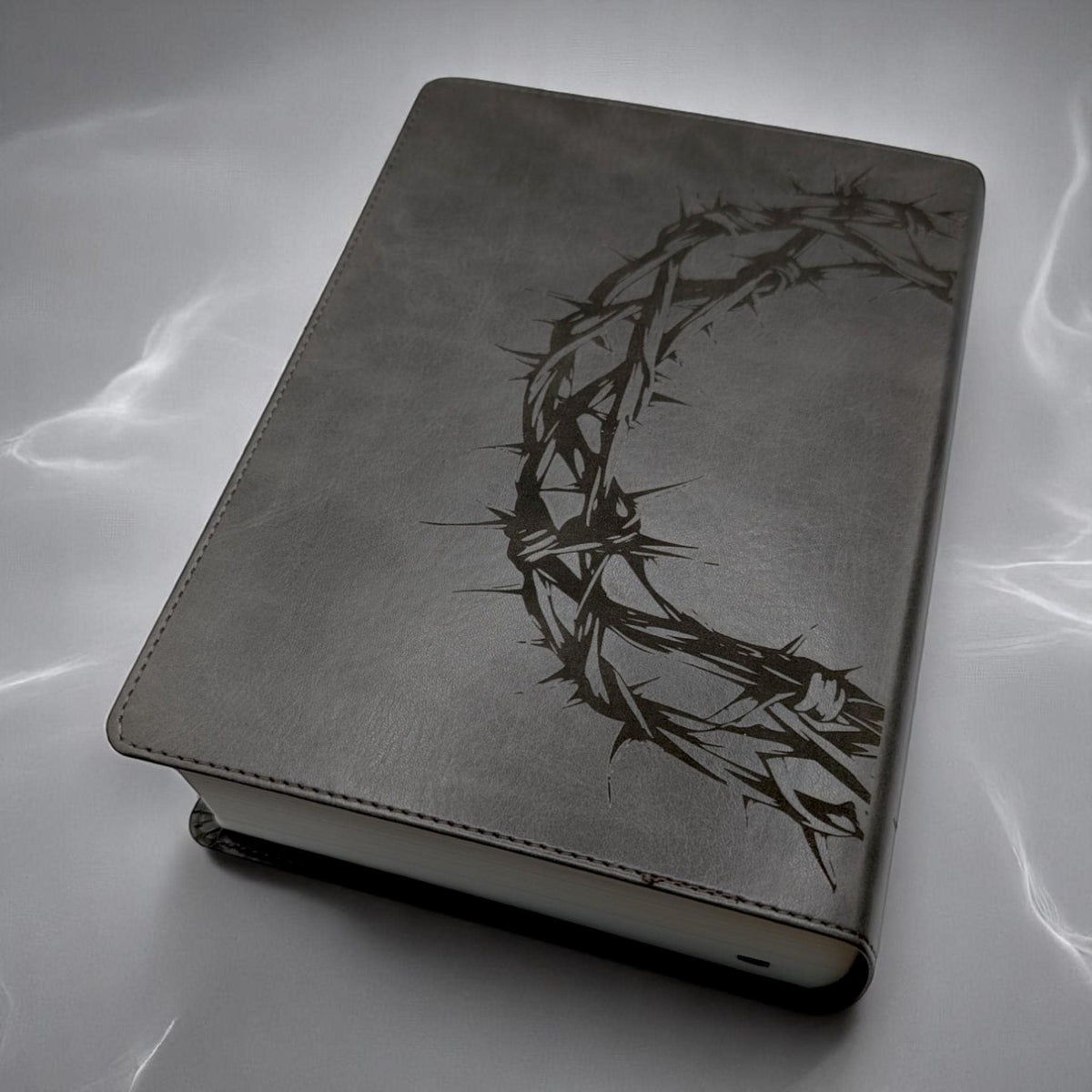 Personalized CSB He Reads Truth Bible: Engraved Lion & Crown, Gray Leatherlike, Wide Margin