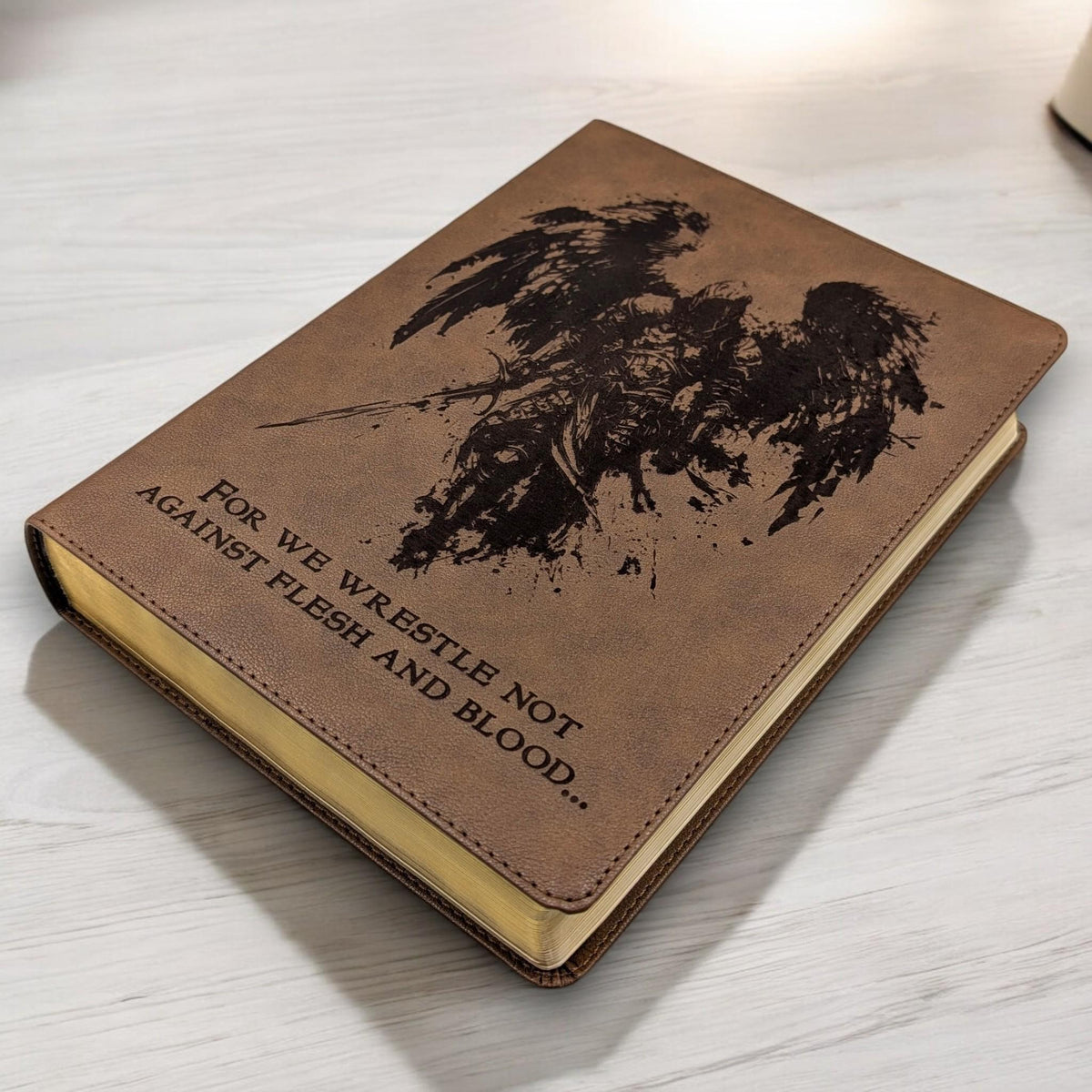 Personalized KJV Bible: Engraved Michael the Archangel, Wide Margin, Brown Leatherlike