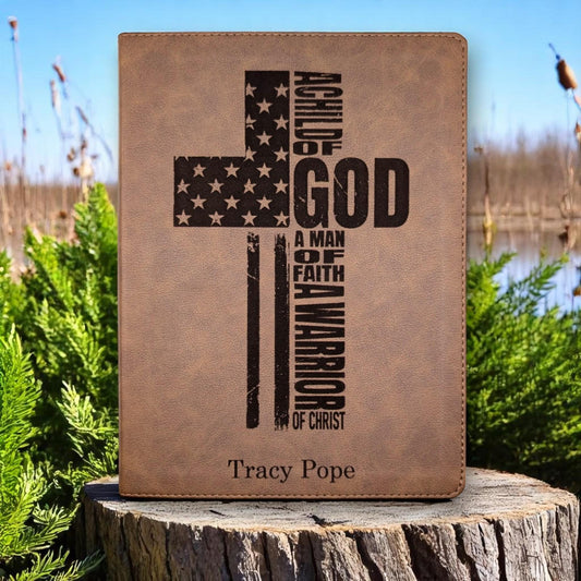 Personalized KJV Bible: Engraved Warrior of God Cross, Wide Margin, Brown Leatherlike