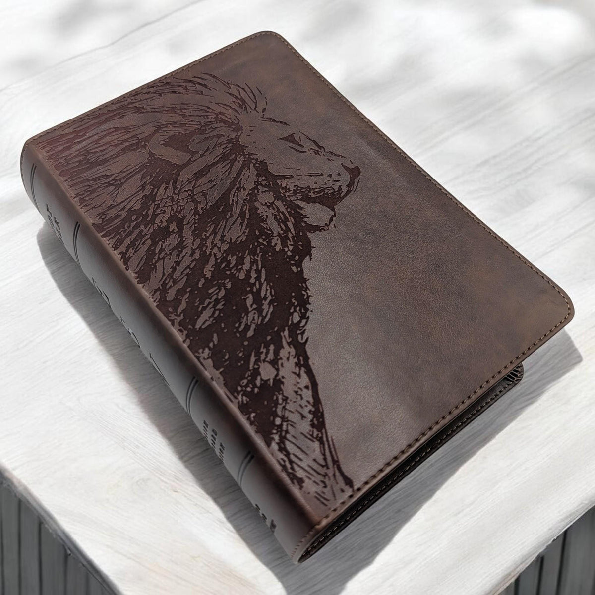 Personalized ESV Study Bible: Engraved Lion & Crown of Thorns, Brown Leatherlike, Personal Size