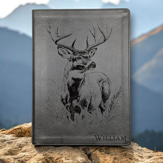 Personalized CSB He Reads Truth Bible: Engraved Buck Deer, Gray Leatherlike, Wide Margin