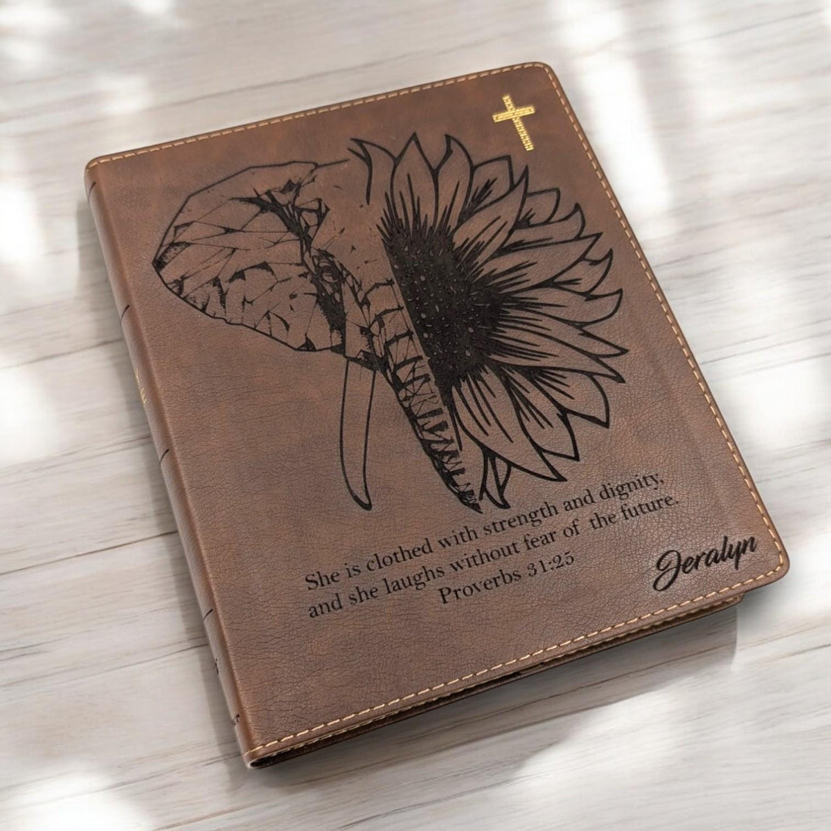 Personalized NIV Journal Bible for Women: Engraved Elephant & Sunflower, Lined Wide Margins