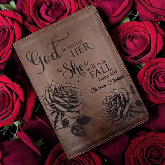 Personalized ESV Bible Giant Print (Brown): Rose Engraving Psalm 46 5, Gift for Her
