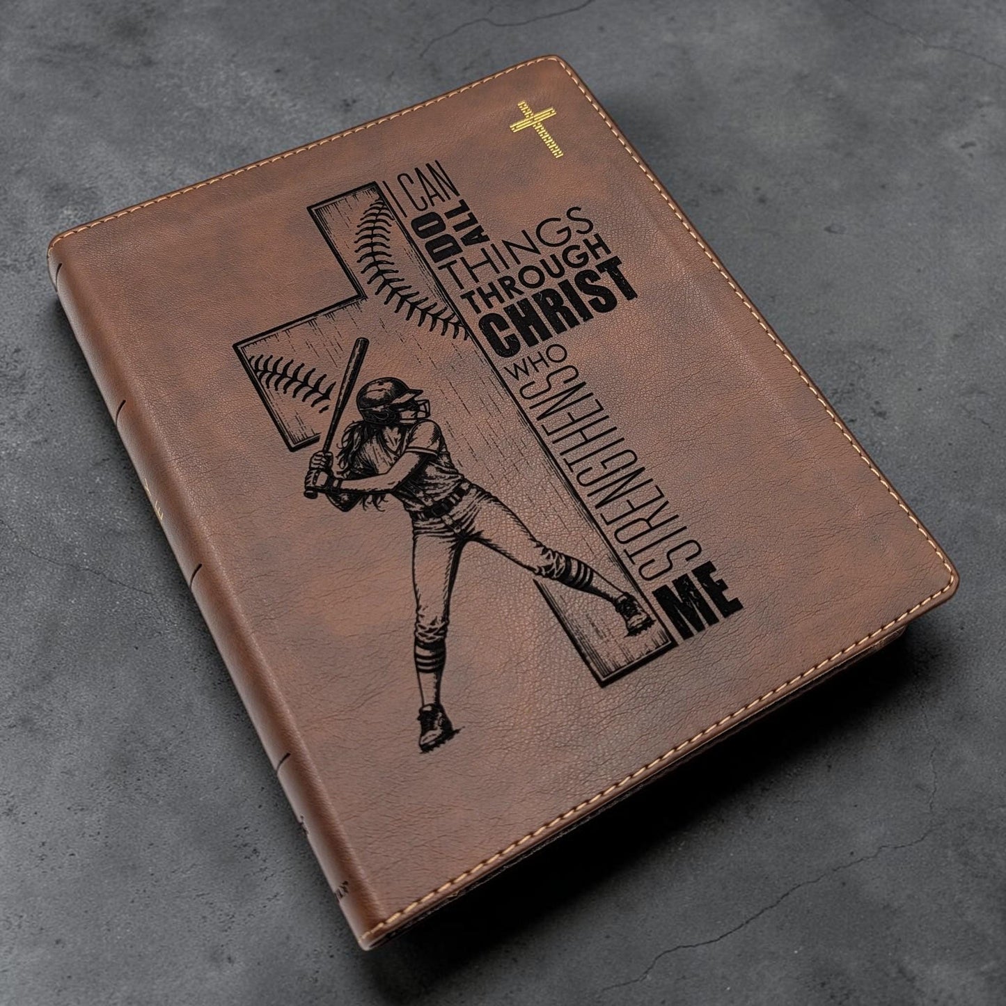 Personalized NIV Journal Bible: Softball Cross Engraving, Lined Wide Margins