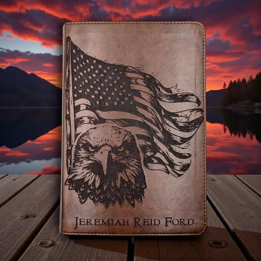 Personalized ESV Study Bible: Engraved American Flag and Eagle Design, Brown Leatherlike, Personal Size
