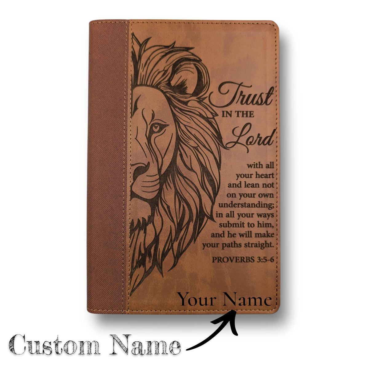 Personalized NIV Bible Large Print: Lion Trust in the Lord Scripture Engraving, Optional Thumb Index