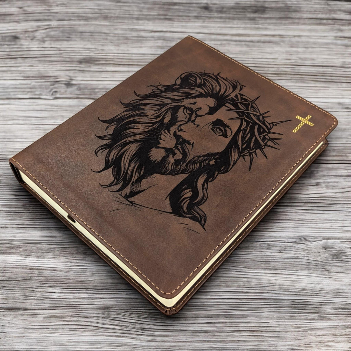Personalized NIV Journal Bible: Engraved Lion and Jesus, Lined Wide Margins