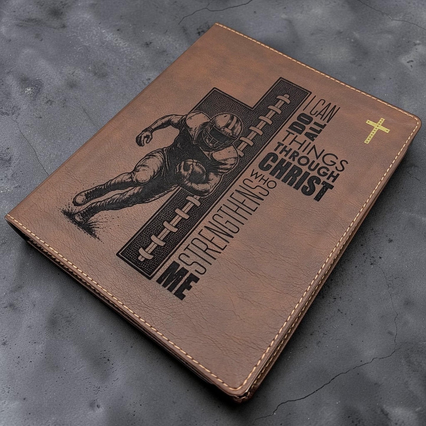 Personalized NIV Journal Bible: Football Cross Engraving, Lined Wide Margins
