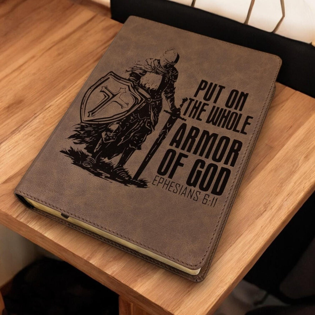 Personalized KJV Bible: Engraved Armor of God, Wide Margins, Brown Leatherlike