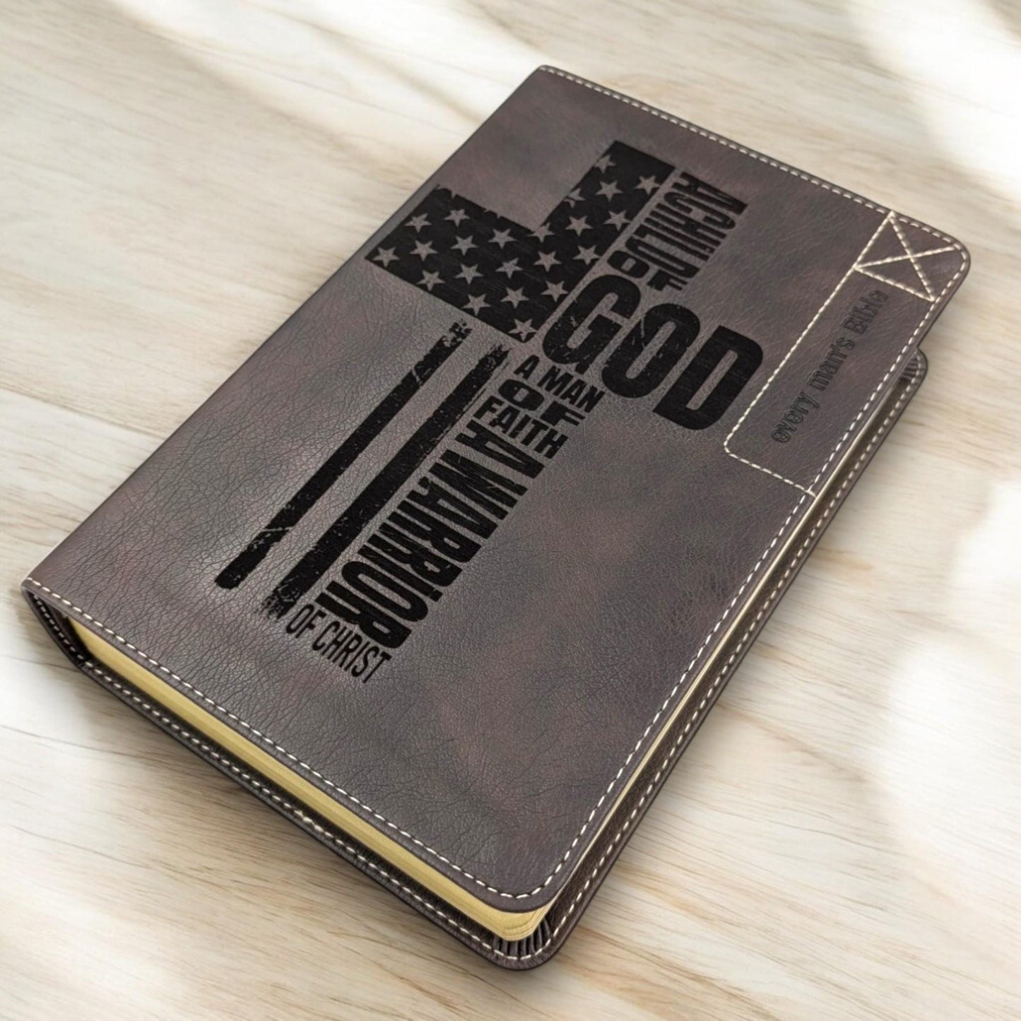 Personalized Every Man's Bible NLT: Engraved Warrior of God Cross, Brown Deluxe Edition