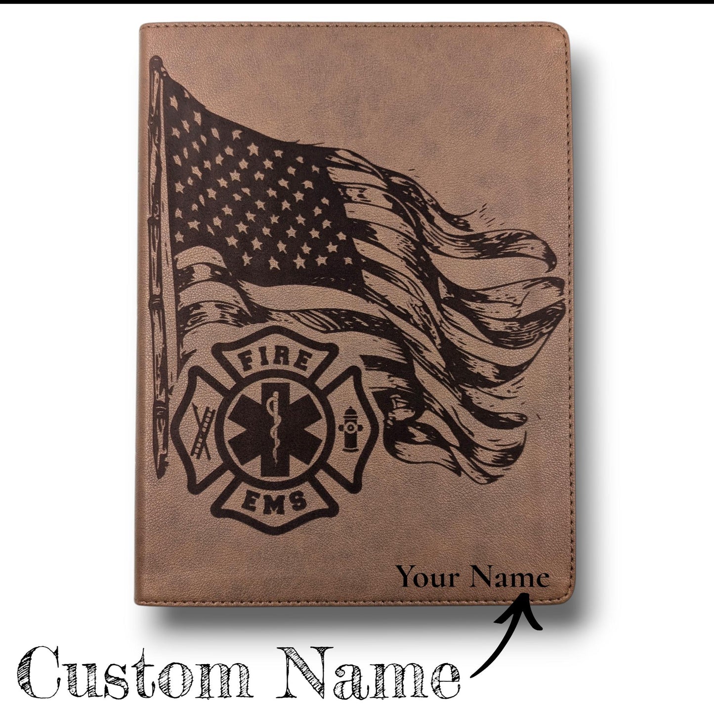 Personalized KJV Bible: Engraved EMS Firefighter, Wide Margin, Brown